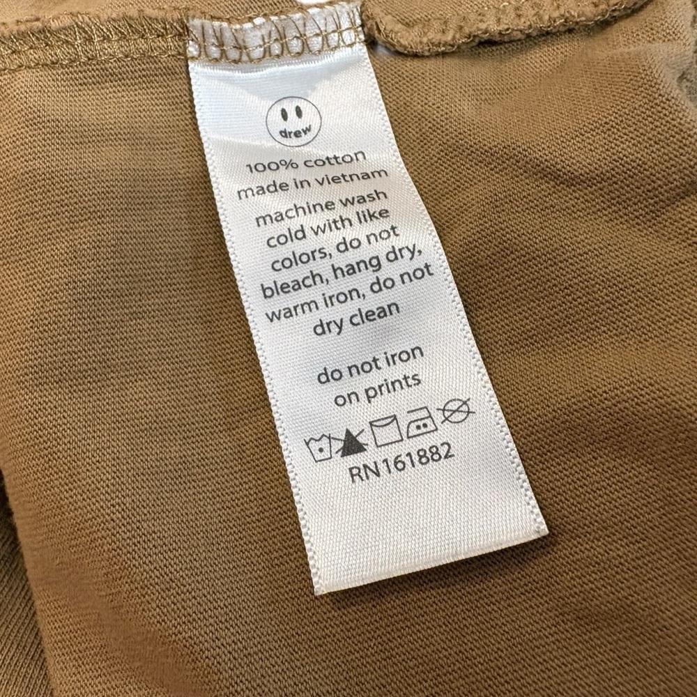 Drew House Mens Top T-Shirt Tan Long Sleeve Logo Justin Bieber Sz. S - Picture 5 of 5